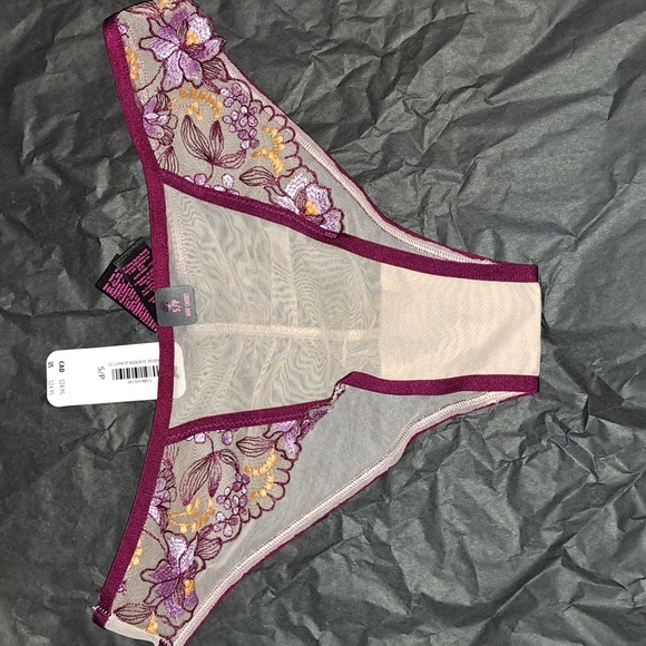 🇨🇦 La Senza ✨️NWT✨️ Size S Bikini Panties, Cream/Purple Floral Embroidery - Picture 1 of 5